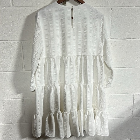 Zara Ivory The Sharon Textured Tiered 3/4 Sleeve Mini Dress Size S - Picture 5 of 5